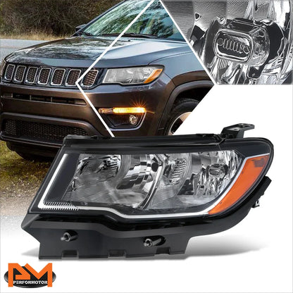 Driver Left Side Headlight Lamp for Jeep Compass (2017–2021) - Black Amber