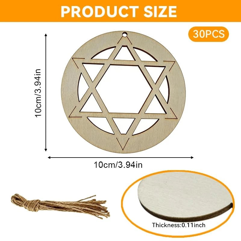 30 PCS Wood Star David Cutouts for Crafting and Decorations
