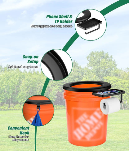 Portable Bucket Toilet Seat for 5 Gal Buckets with TP Holder