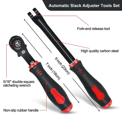 2-Piece Brake Adjustment Tool Set 5/16" Ratcheting Wrench for Semi Trucks