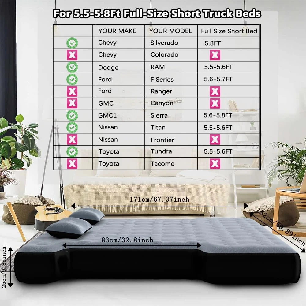 Inflatable Full-Size Short Truck Bed Air Mattress for Truck (2010–2023)