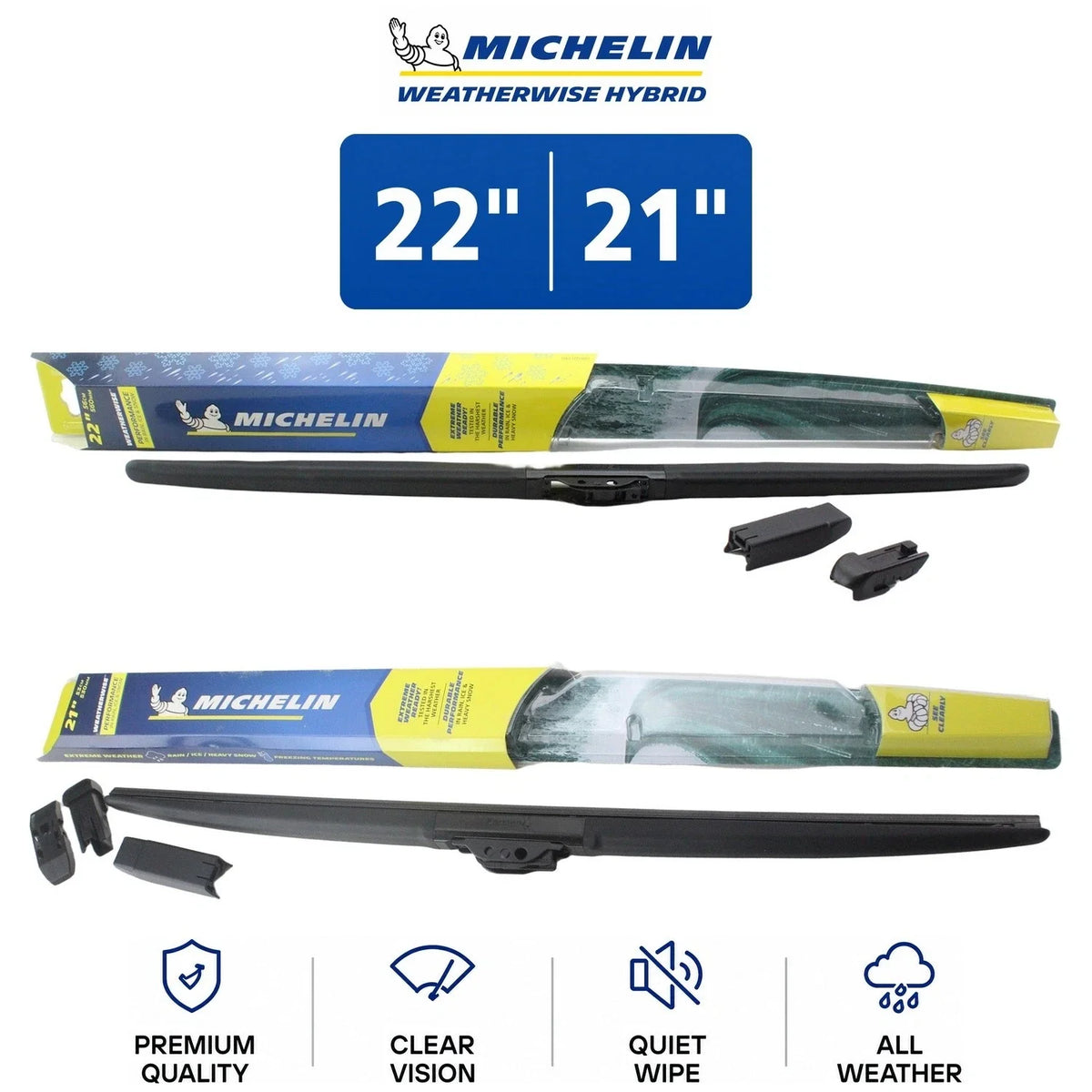 Set of 2 Michelin WeatherWise Hybrid All-Weather Wiper Blades 22"/21"