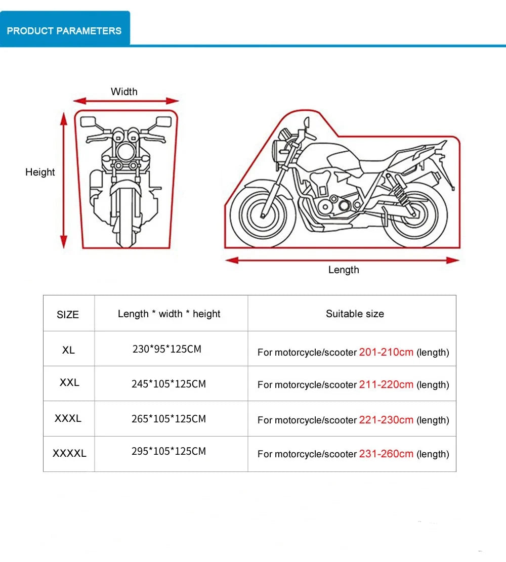 Motorcycle Cover for XL Bike (Waterproof, Outdoor, UV Protection)