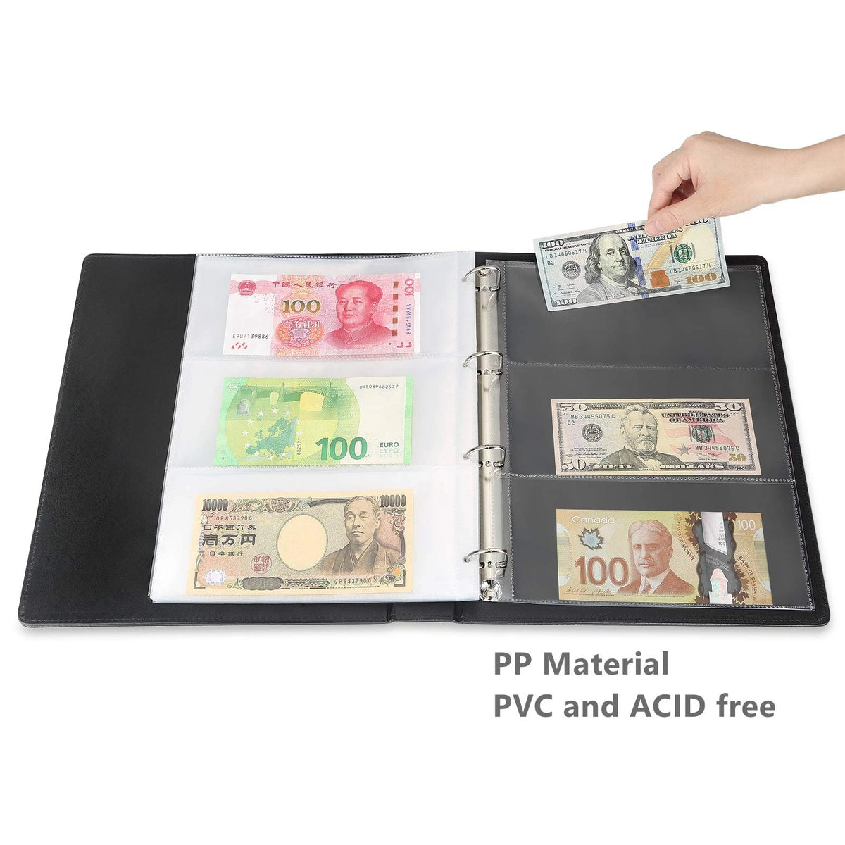 Currency Album for Banknote Collection (90 Pockets, 12.6"x 10.4"x 2")