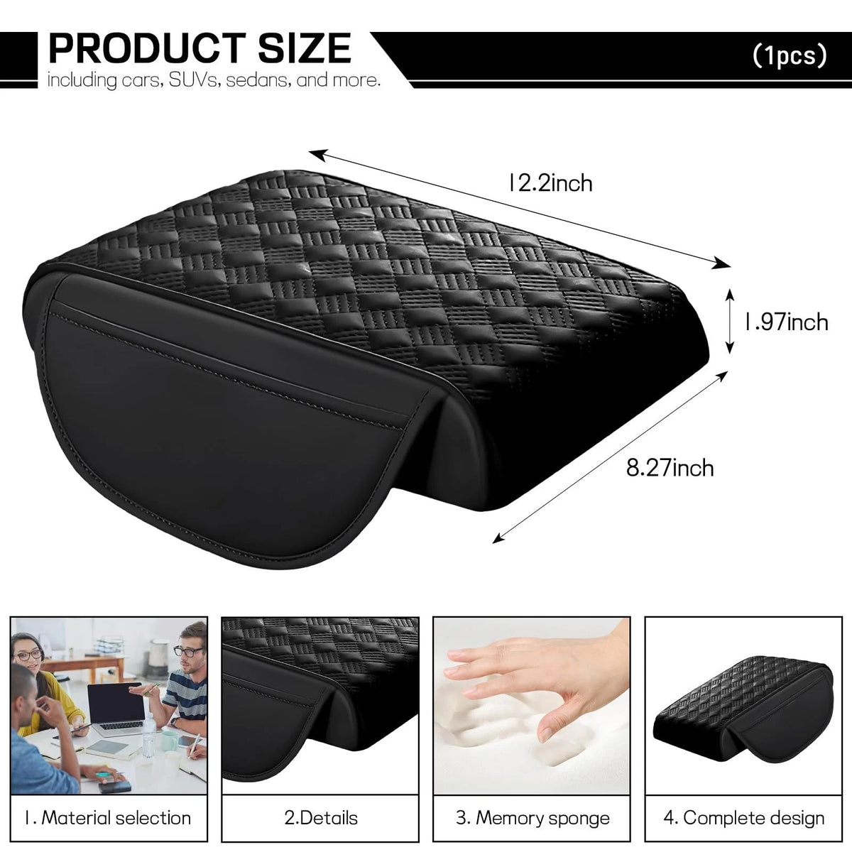 Car Armrest Cushion for - Leather Memory Foam Pad