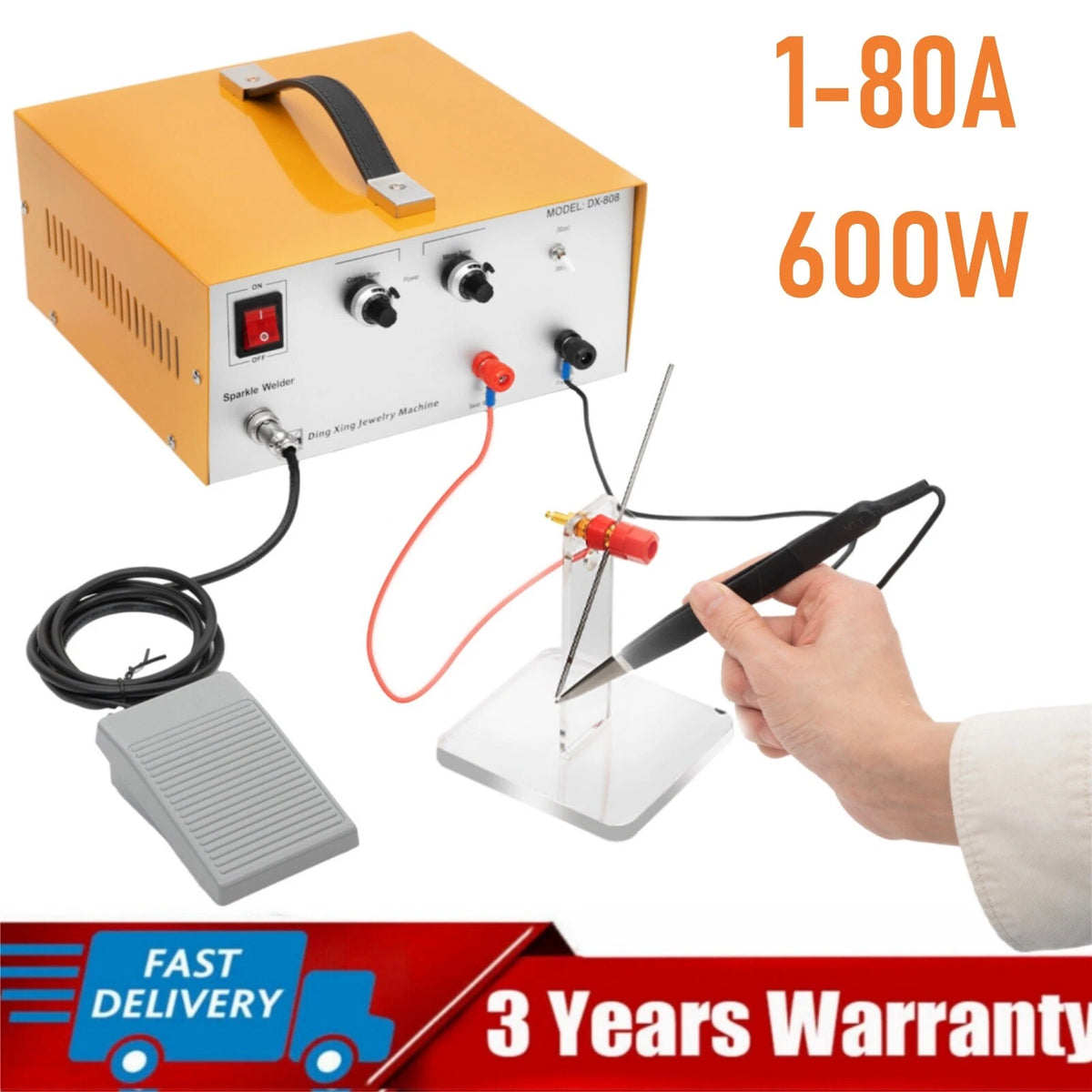 600W Jewelry Spot Welder for Gold Silver Metal (1-80A)