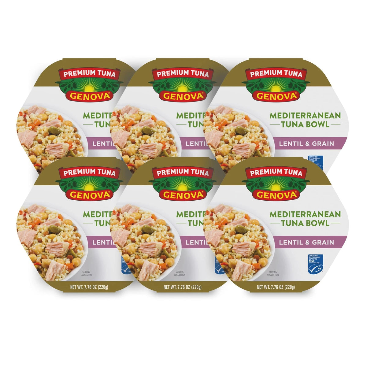 Pack of 6 Genova Premium Tuna Mediterranean Lentil & Grain 7.76 oz