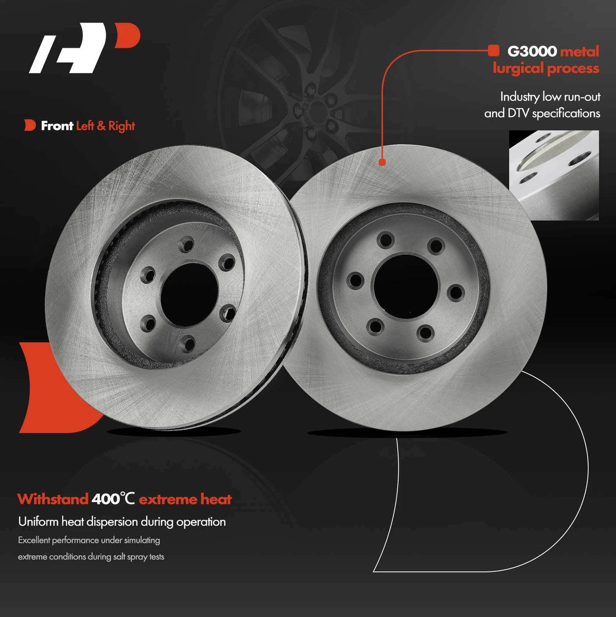 Set of 2 Front Side Disc Brake Rotors for Dodge Durango (2003) 12167059, BR53007