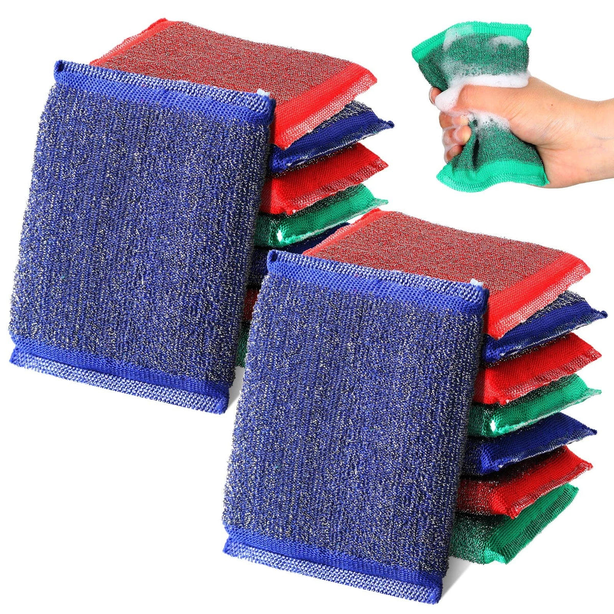 Set of 16 Steel Wool Scrub Sponges for Kitchen - Blue, Green, Red, Purple