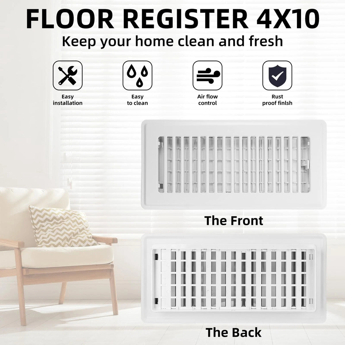 Set of 4 Floor Registers 4x10 for Home Vent Covers - White