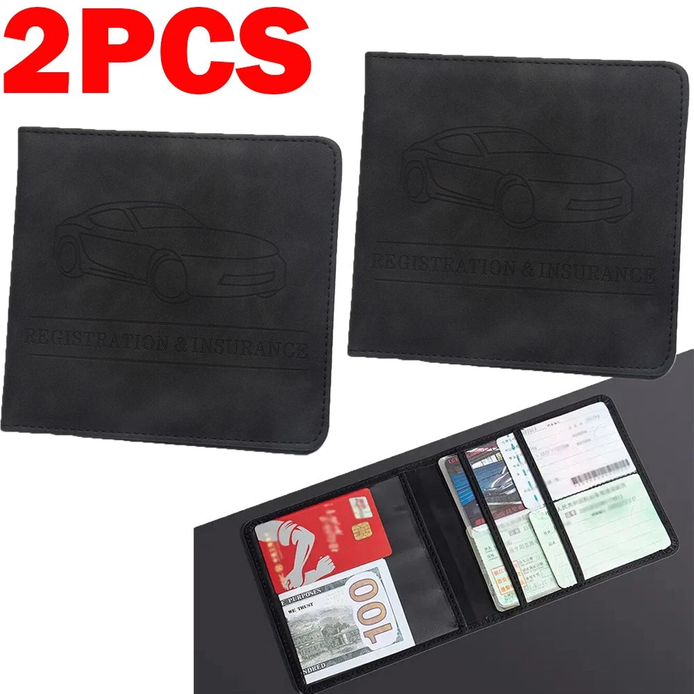 2X Magnetic Car Insurance Registration ID Card Holders PU Leather