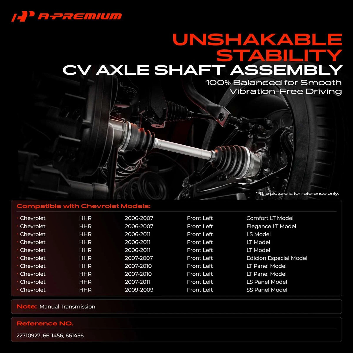 Front Left CV Axle Assembly for Chevrolet HHR (2006–2011) 22710927, 66-1456