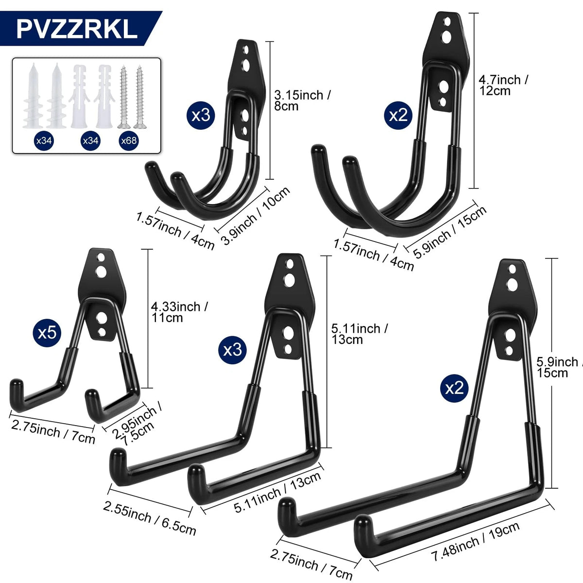 18 Pack Garage Hooks for Hanging - Anti-Slip Coating