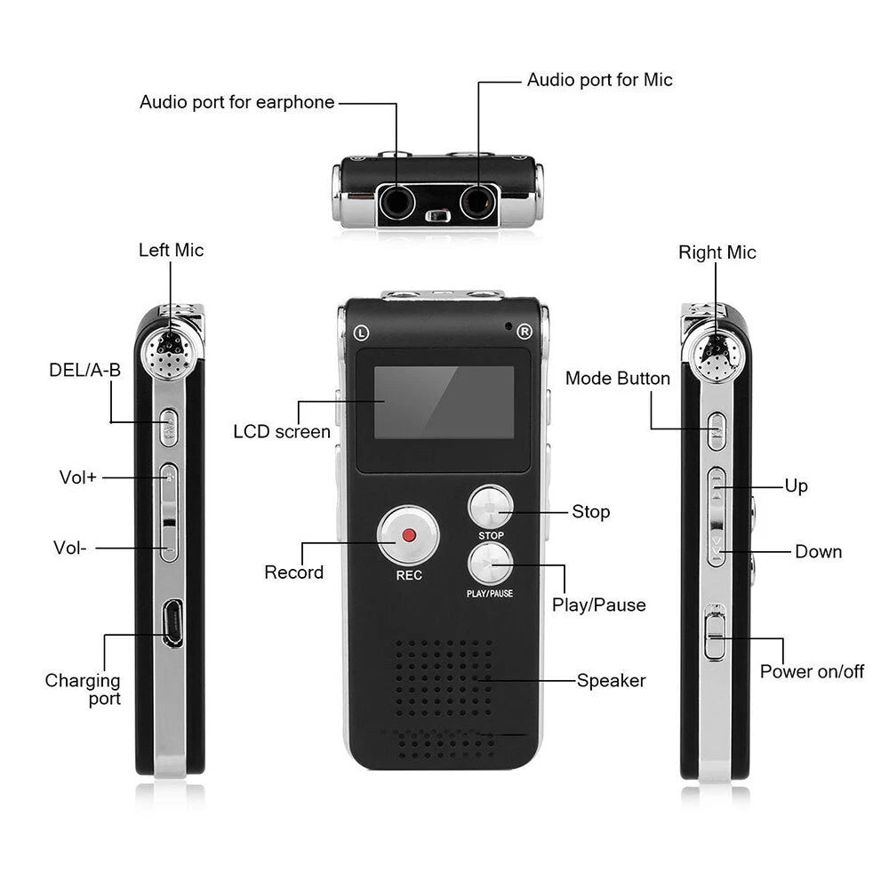 32GB Rechargeable LCD Digital Voice Recorder Dictaphone MP3 Player
