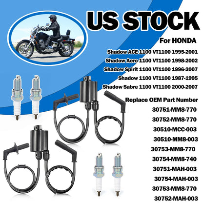 Ignition Coil Spark Plug + Cap for Honda Shadow ACE 1100 (1995–2001) - 30752-MM8-770, 30753-MM8-770, 30751-MM8-770, 30752-MAH-003