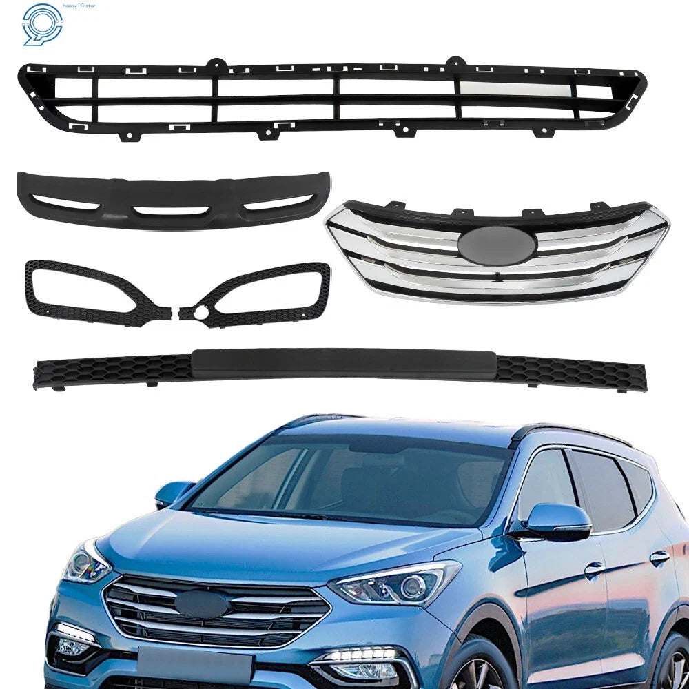 Set of 5 Front Grille Fog Light Bezels for Hyundai Santa Fe Sport (2013–2016)