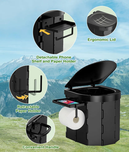 Portable Toilet with Privacy Popup Tent & Phone Shelf