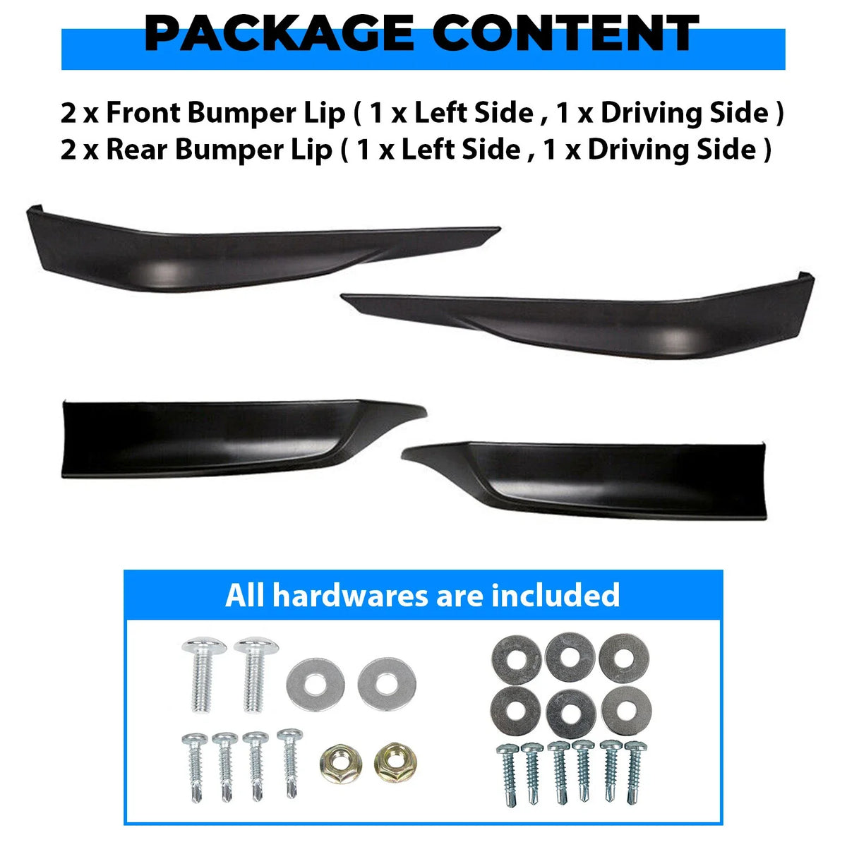 Set of 2 Matte Black Front and Rear Bumper Spoilers for Honda Accord (2013–2015)