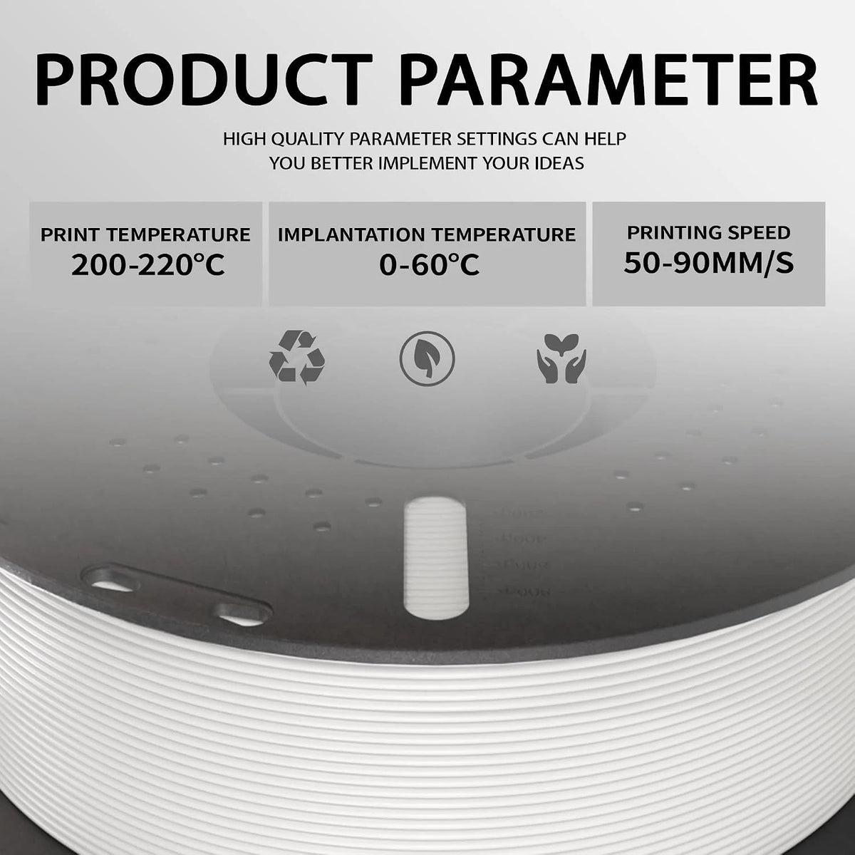 1kg White PLA+ 1.75mm 3D Printer Filament, Accuracy +/- 0.02mm
