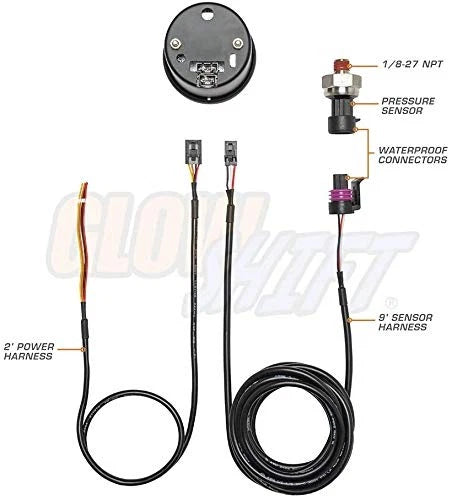 GlowShift 7 Color 100 PSI Oil Pressure Gauge Kit for Universal Fit (2000–2023)