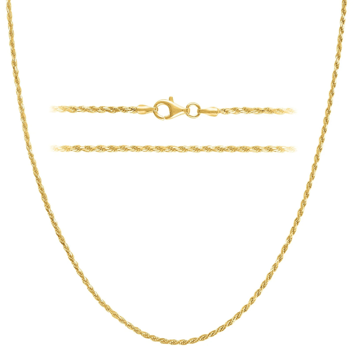 Gold Rope Chain Necklace for Women Men Plated 925 Sterling Silver