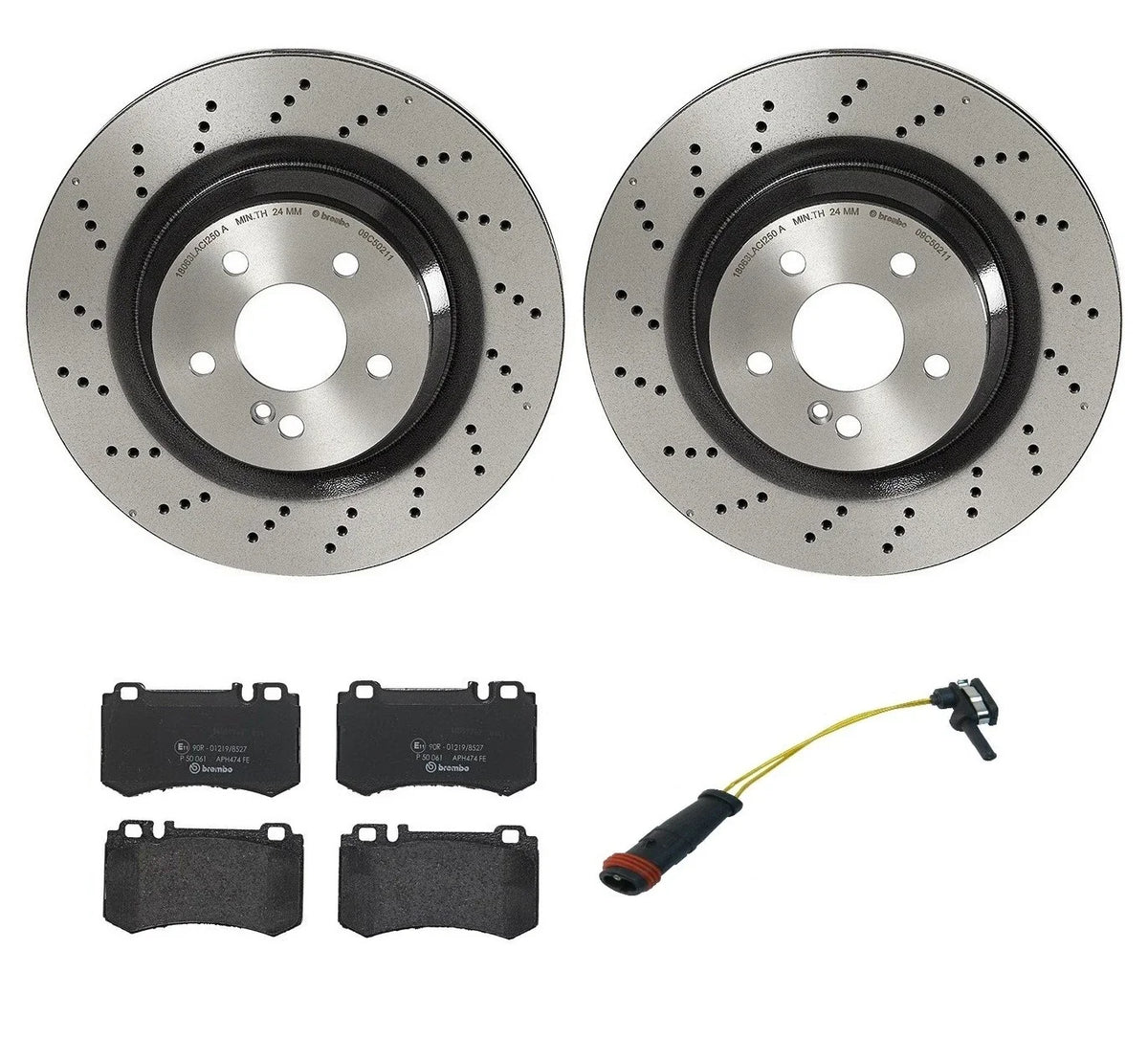Brembo Rear Brake Kit X-Drilled Disc Rotors Low-Met Pads for MB W211 W219 (2003–2009)