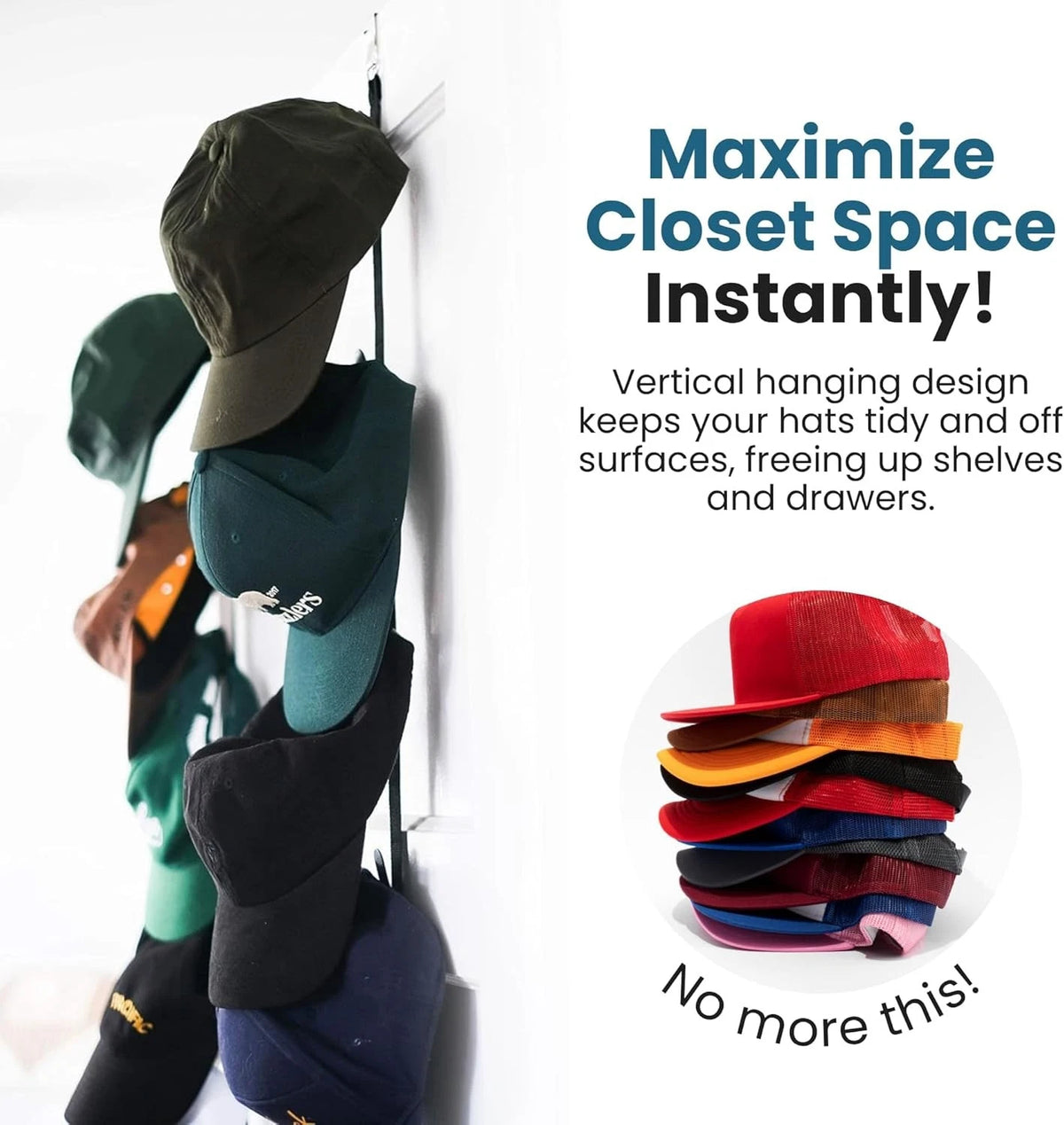 2X Over the Door Cap Rack Organizer for Baseball Hats (Holds 16 Hats)