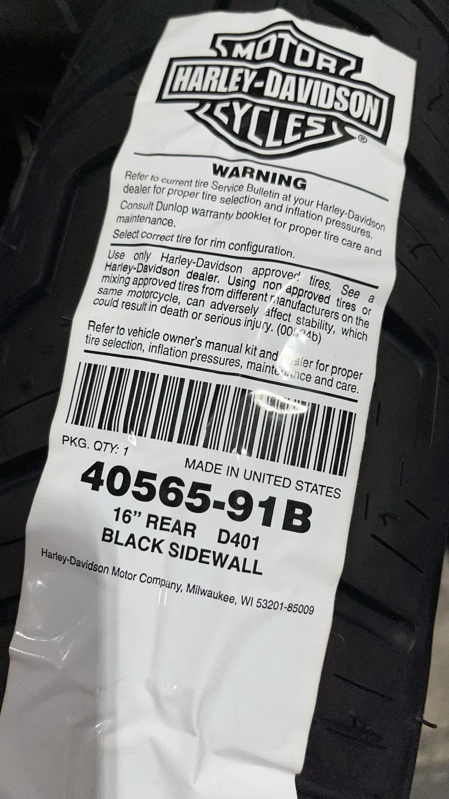 Dunlop D401 Tire 130/90B16 for Harley-Davidson XL (1981–2003) Blackwall 16"