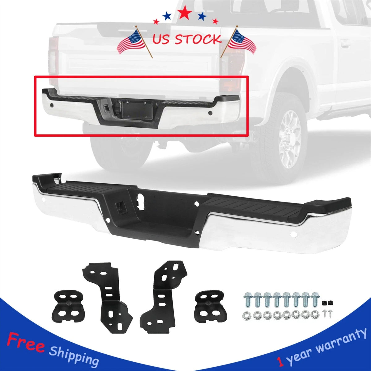 Chrome Rear Bumper Assembly for Ford F-250 F-350 SuperDuty (2017–2022)