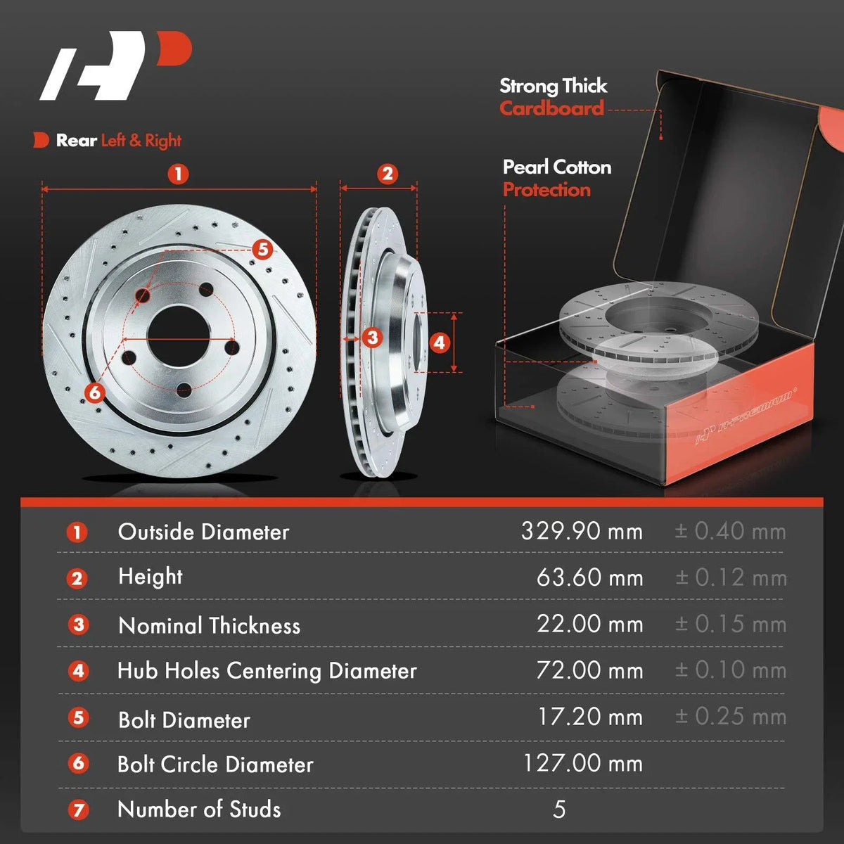 Rear Drilled Brake Rotors & Ceramic Pads for Dodge Durango Jeep Grand