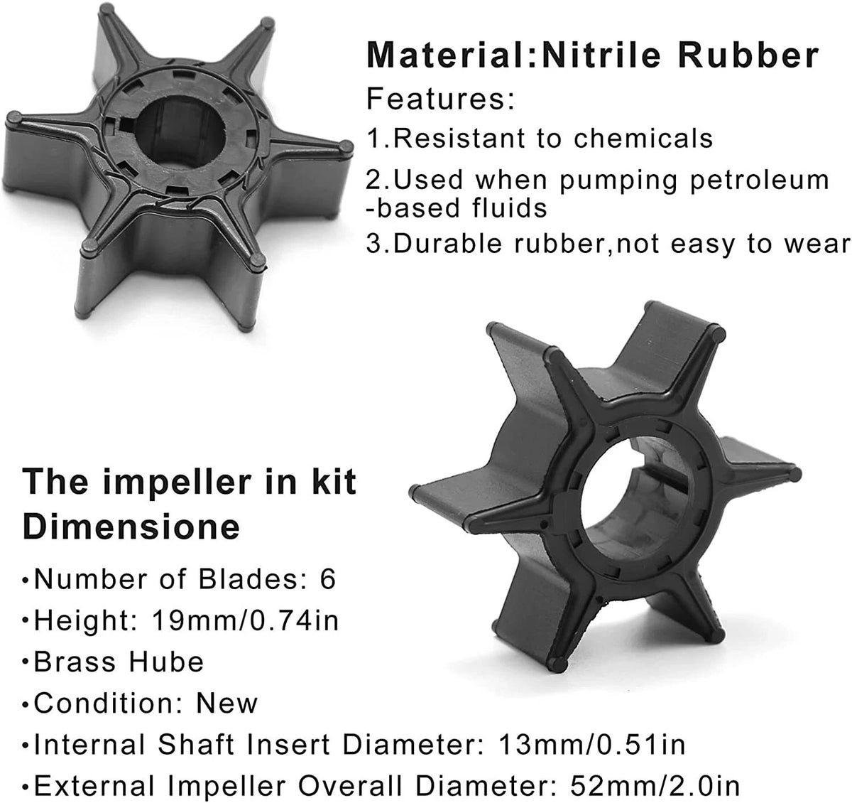 Water Pump Impeller Kit for Yamaha 2-Stroke 20 25 HP Outboards (6L2-W0078-00)