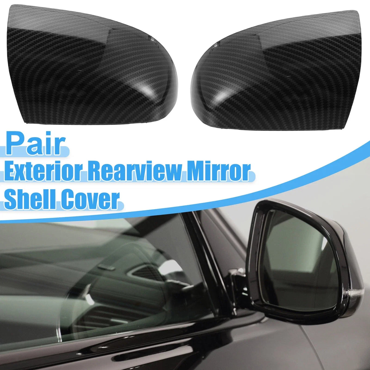 Pair Rear View Mirror Cover Shell for Ford Focus (2012–2018) Carbon Fiber