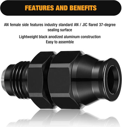 6AN Male to 3/8" Hardline Fitting Aluminum for Automotive