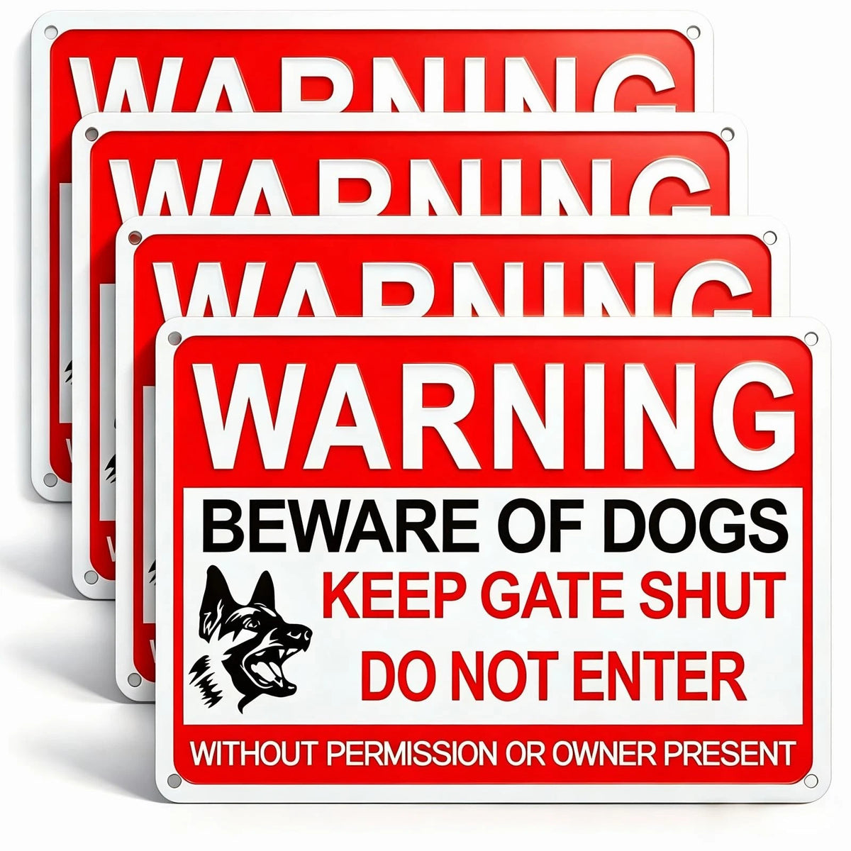 4X Beware Of Dog Sign for Home (12x8 Inch, Red/White)
