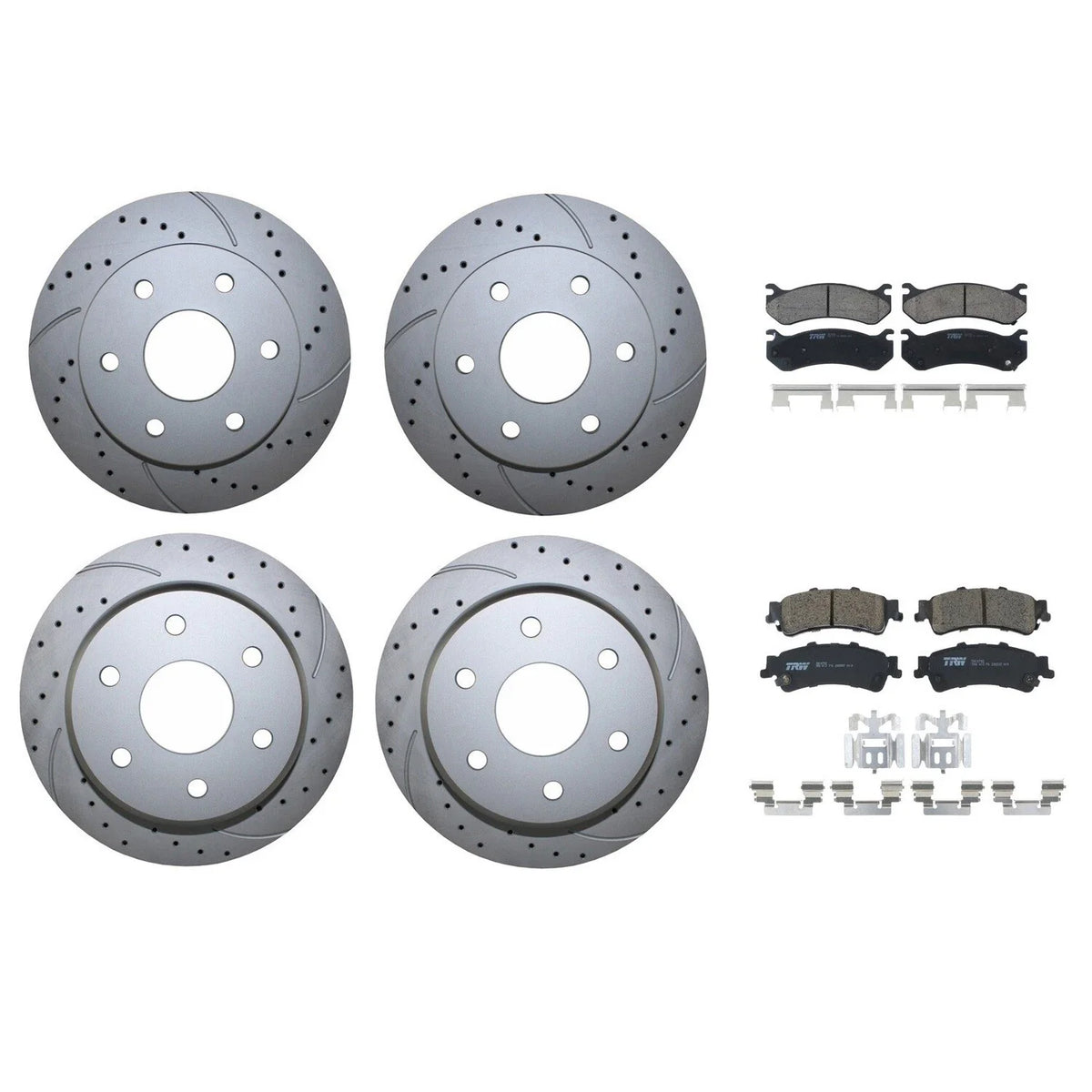 Front Rear Brake Kit with Drilled Rotors & TRW Pro Ceramic Pads for Silverado Sierra 1500 (2014–2019)