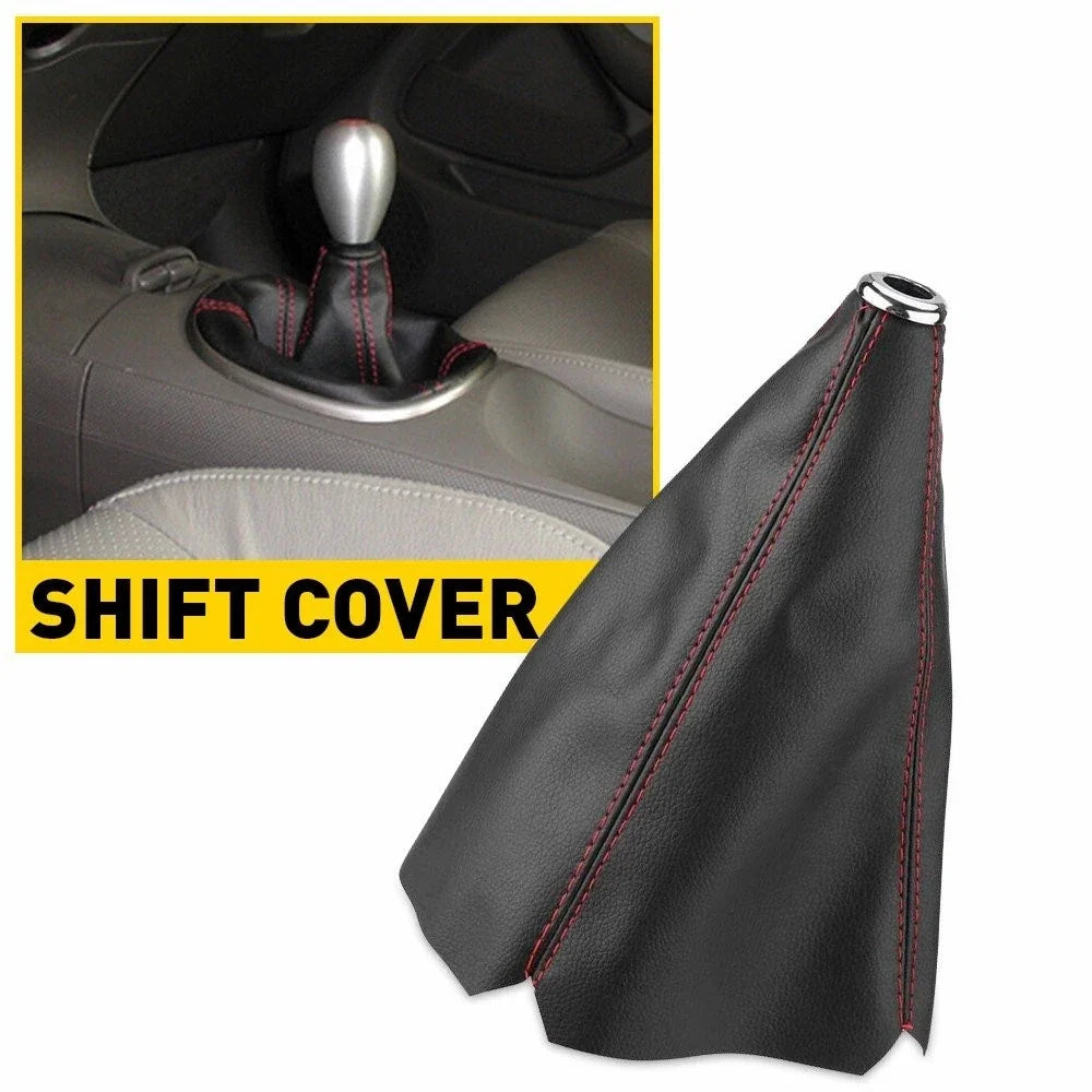 Shift Knob Shifter Boot Cover for Black Red Stitches PVC Leather