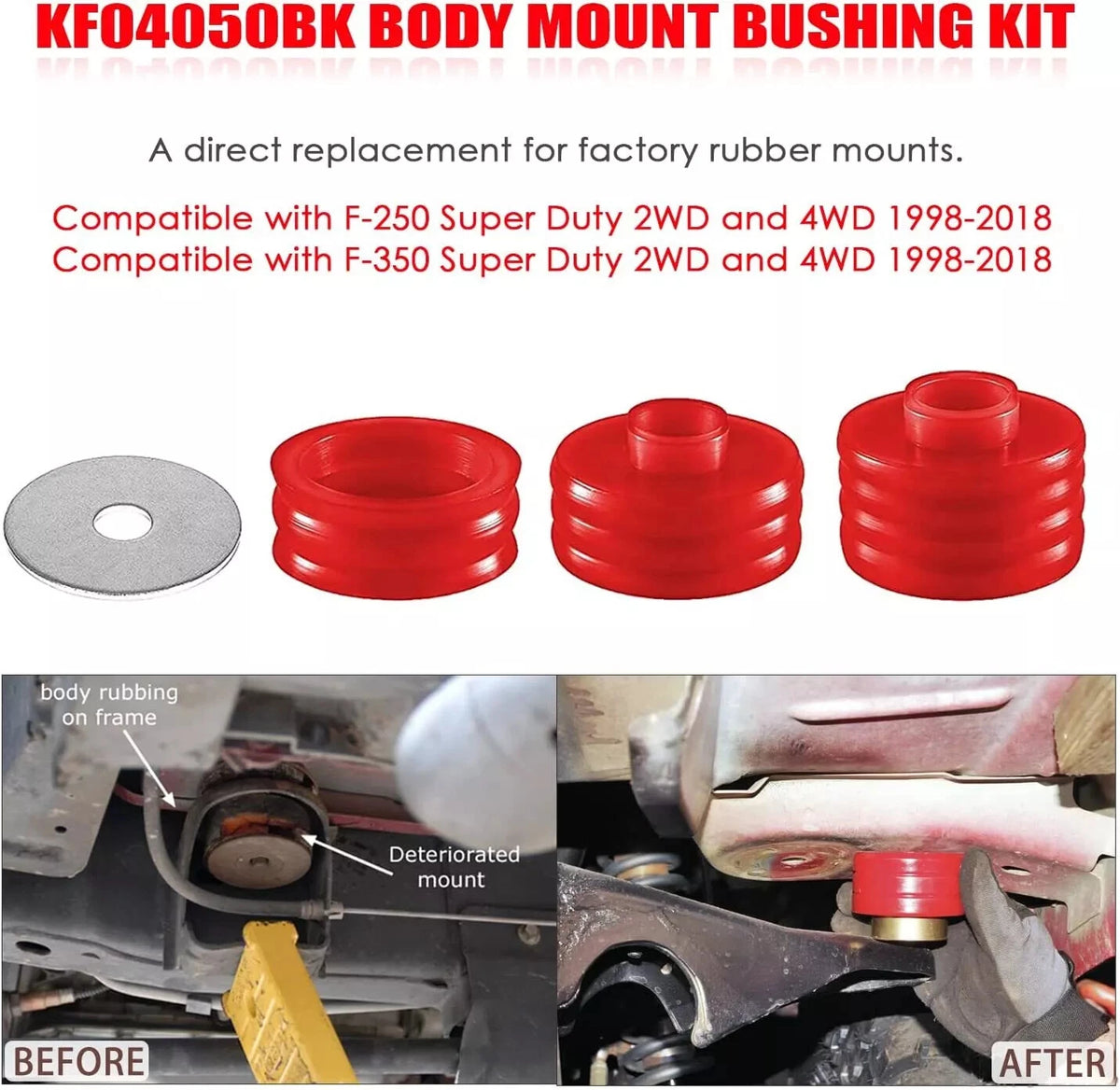 Body Cab Mount Bushing Kit KF04050BK for Ford F250 F350 Super Duty (1999–2018)