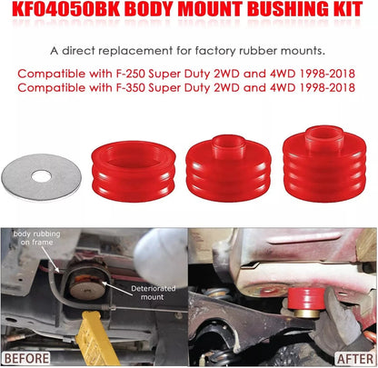 Body Cab Mount Bushing Kit KF04050BK for Ford F250 F350 Super Duty (1999–2018)