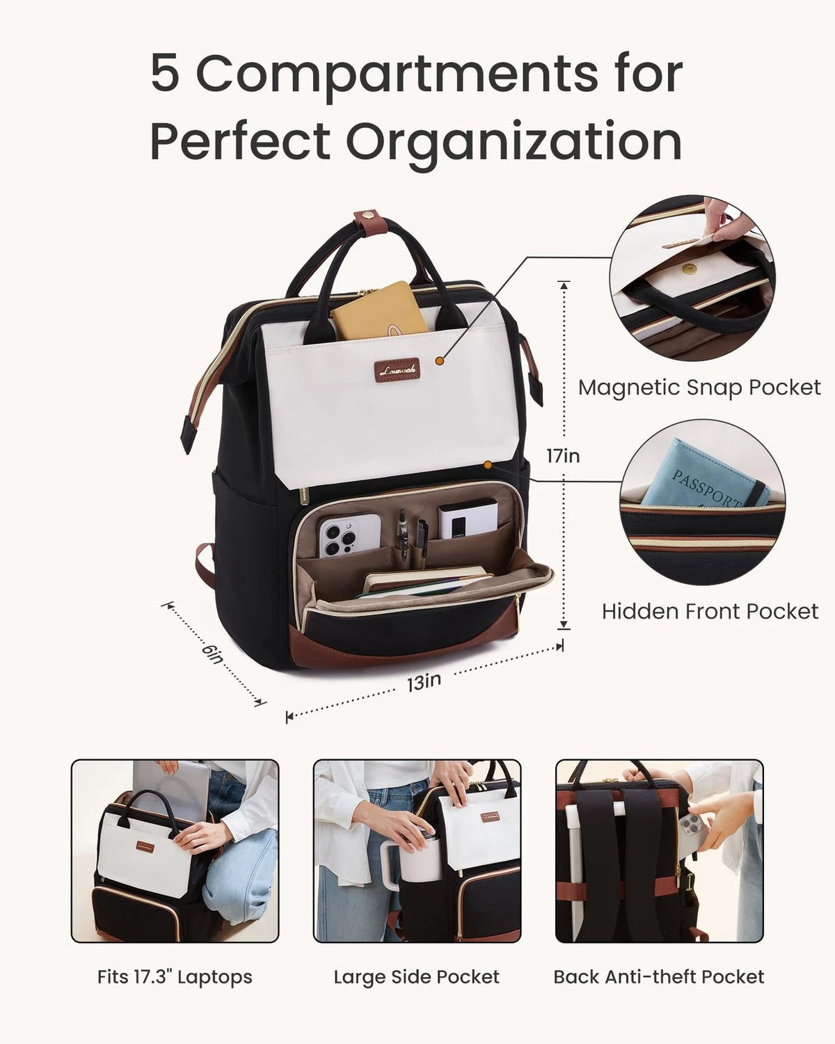Laptop Backpack for Women, 17 Inch Travel Bag with Tumbler Holder
