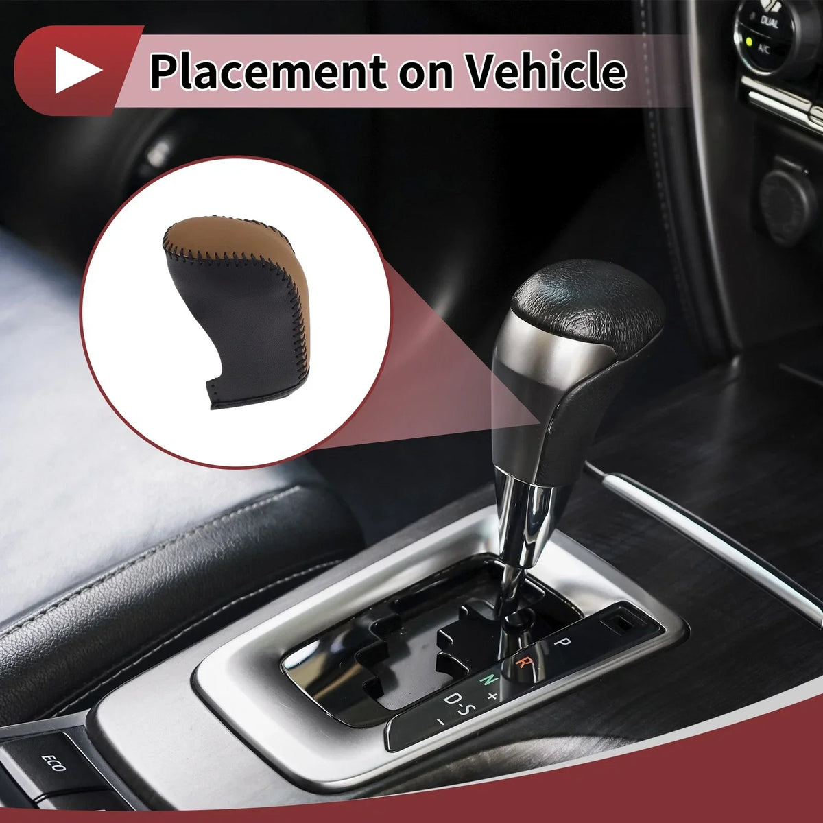 Gear Shift Knob Cover for Hyundai Sonata (2011–2014) Black Brown Faux Leather