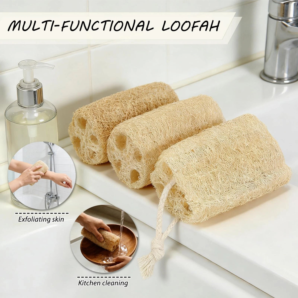 Set of 6 Natural Loofah Sponges for Exfoliating Body Scrubber