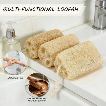 Set of 6 Natural Loofah Sponges for Exfoliating Body Scrubber