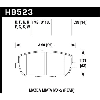 Hawk Performance HPS 5.0 Rear Brake Pads for Mazda MX-5 Miata (2006) HB523B.539