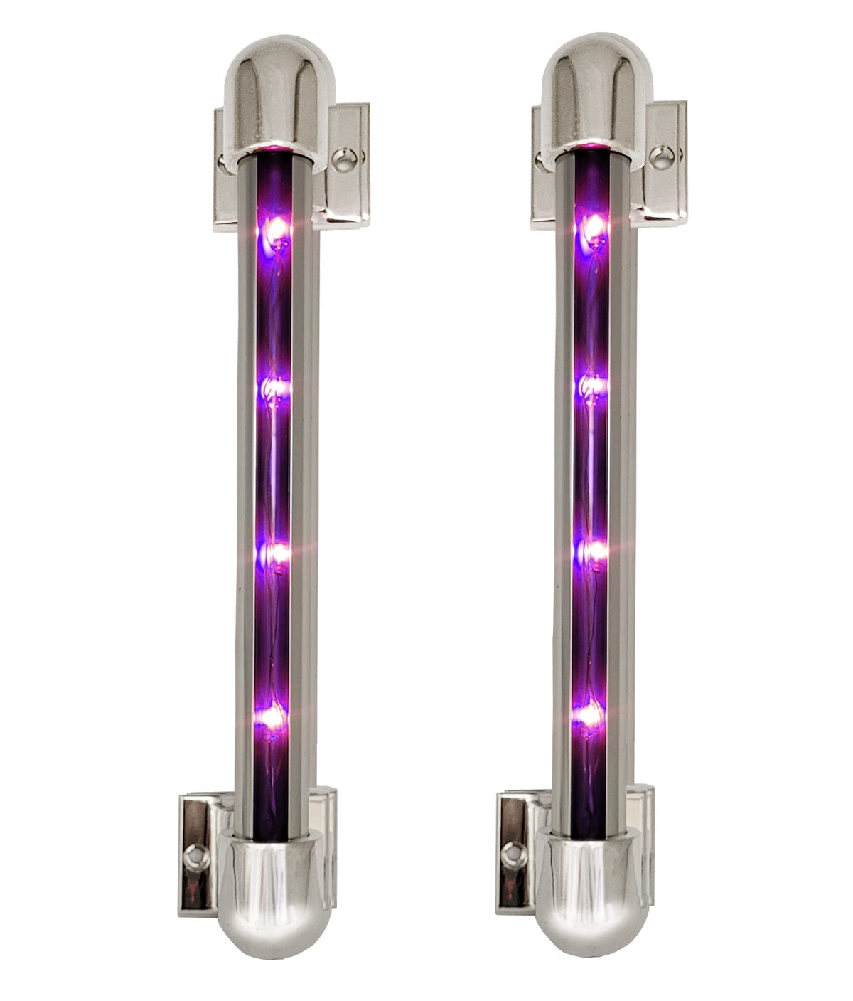 2 Purple Lighted Chrome Metal Grab Handles for RV Motorhome Camper Trailer