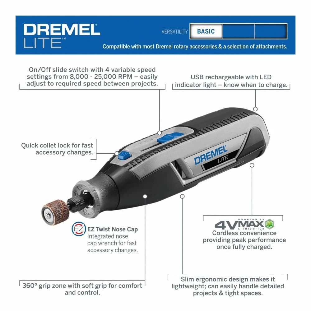 Dremel Lite 7760 Cordless Rotary Tool Kit with 10-Piece Accessories
