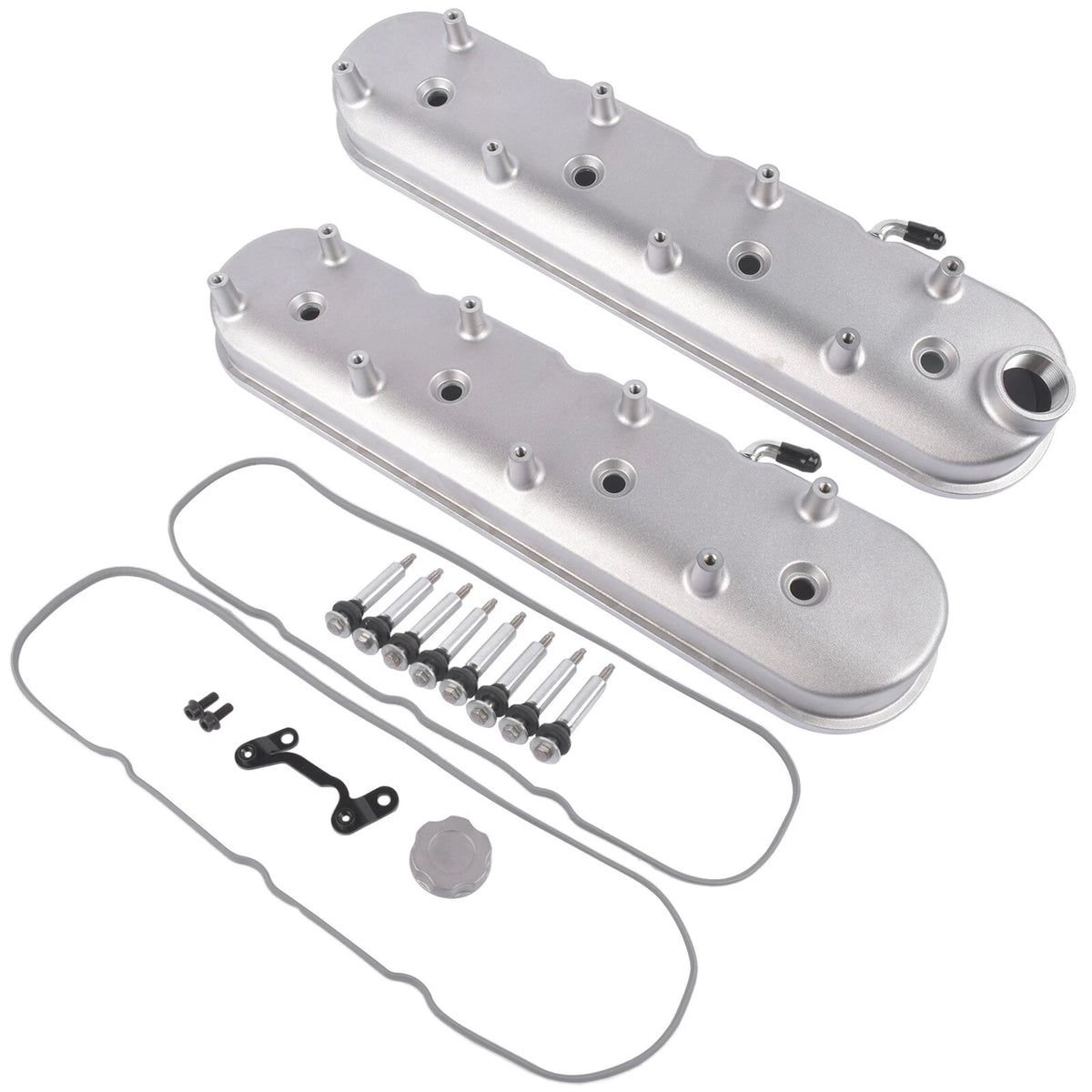 Set of 2 GM LS Cast Aluminum Tall Silver Valve Covers for LS1 LS2 LS3 (8082-1S, 8082-1, 241-110, JM8082-1, JM8082-1S)