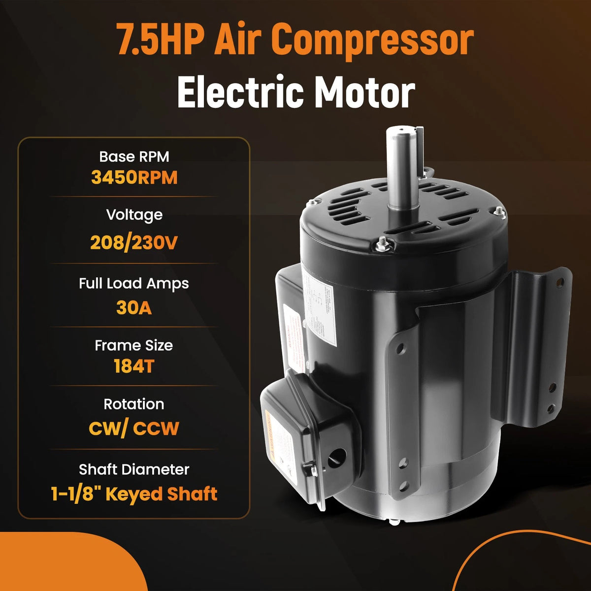 7.5HP Electric Motor for Air Compressor 230V CW/CCW Rotation I4P5C9