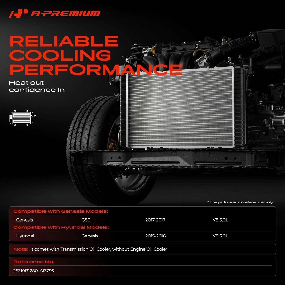 Aluminum Radiator for Hyundai Genesis G80 (2015–2017) 25310B1280, A13793