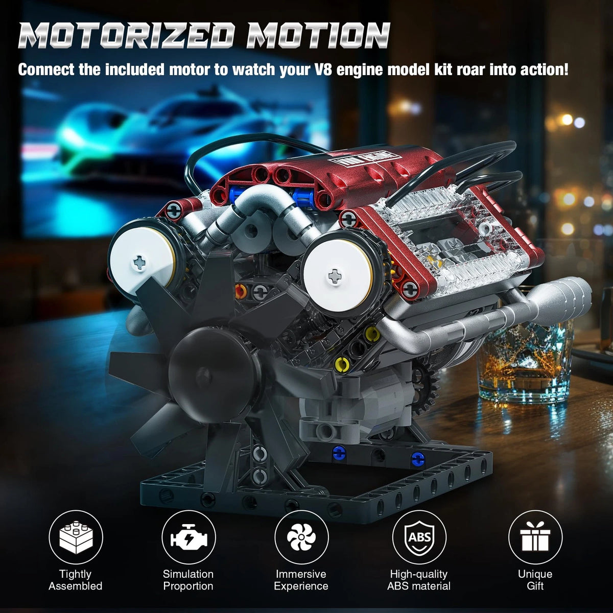 V8 Engine Building Blocks Set for Model Kit (Runs)