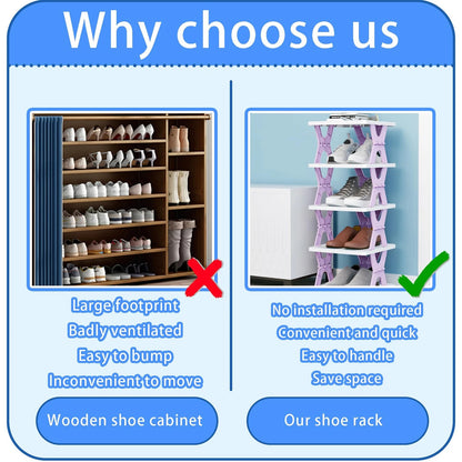Collapsible Shoe Rack Organizer for Home (6 Tiers, Foldable, Pink)